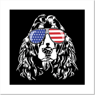 Proud patriotic Cocker Spaniel with American Flag sunglasses Posters and Art